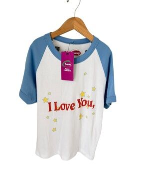 Peace Collective xBarney 'I Love You' Raglan Tee - White with Light Blue Sleeves